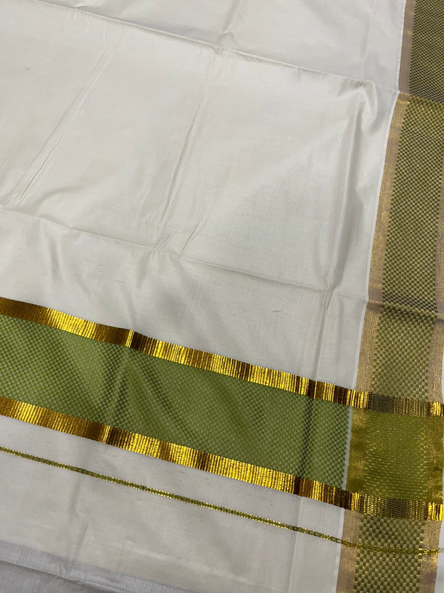 Southloom Kerala Kasavu Cotton Saree with Olive Green Paa Neythu Border