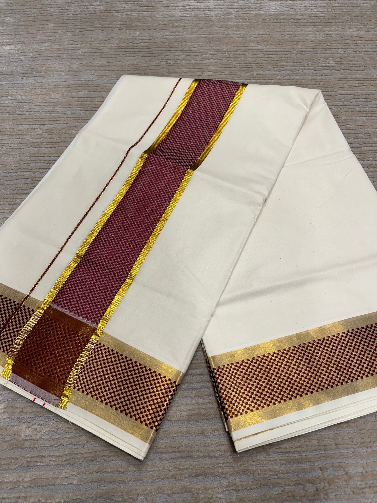 Southloom Kerala Kasavu Cotton Saree with Maroon Paa Neythu Border
