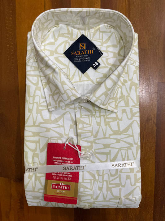 Pure Cotton Off White with Light Green Printed Shirt SLSHIRT 48 FS