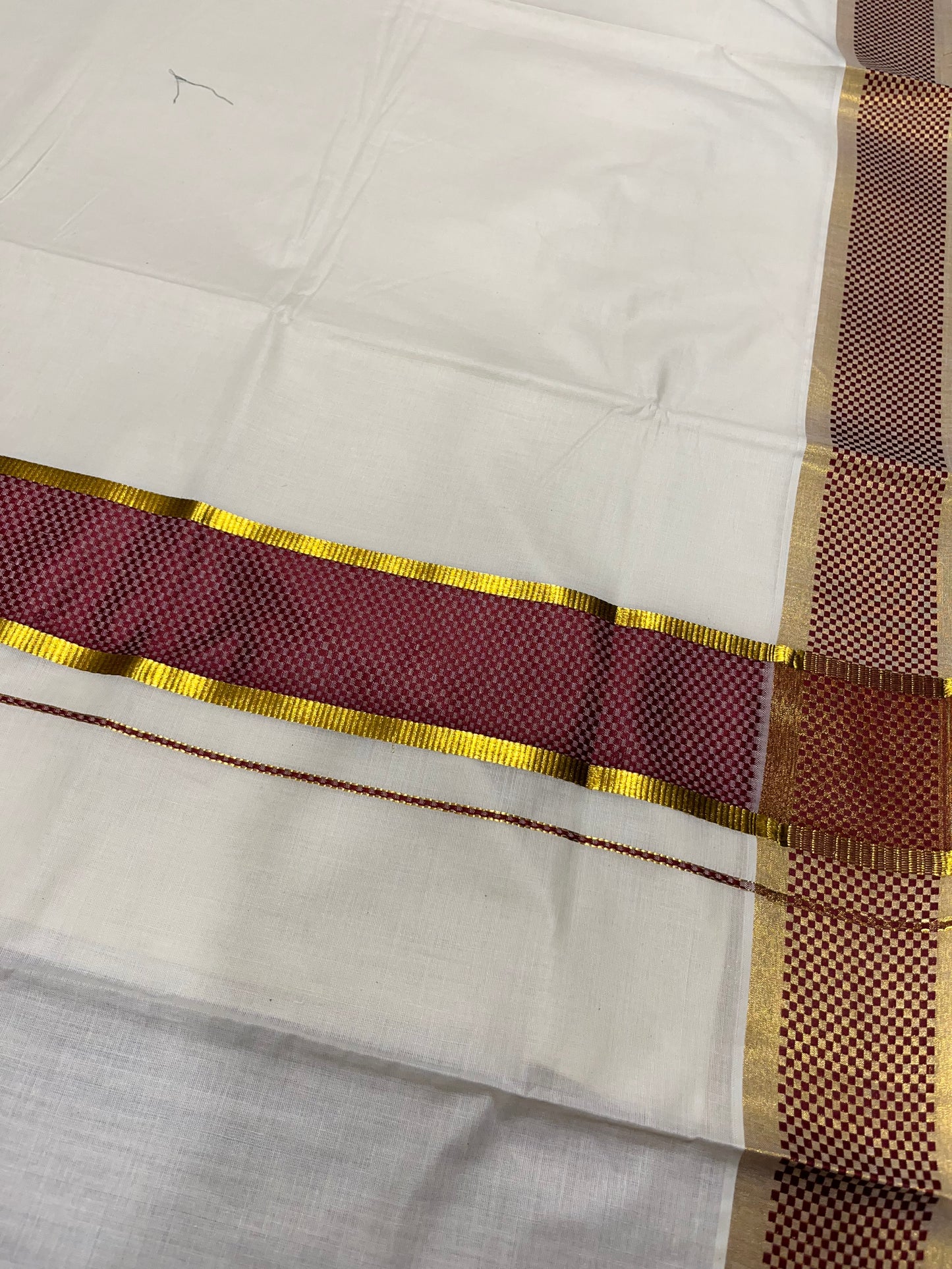 Southloom Kerala Kasavu Cotton Saree with Maroon Paa Neythu Border