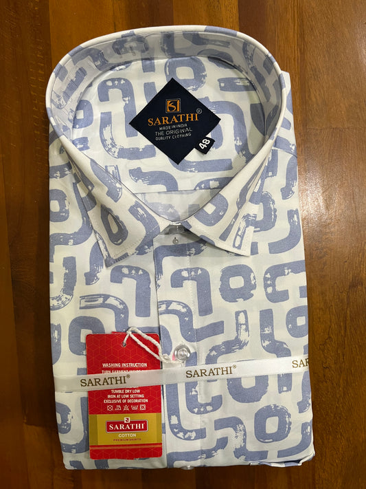 Pure Cotton Off White with Blue Printed Shirt SLSHIRT 48 FS