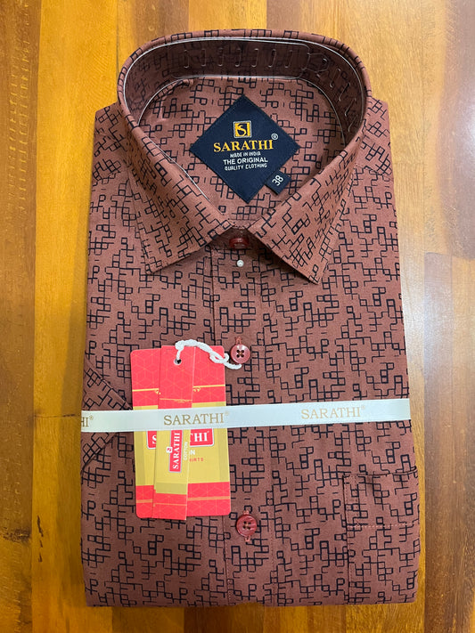 Pure Cotton Brown Printed Shirt SLSHIRT 38 HS