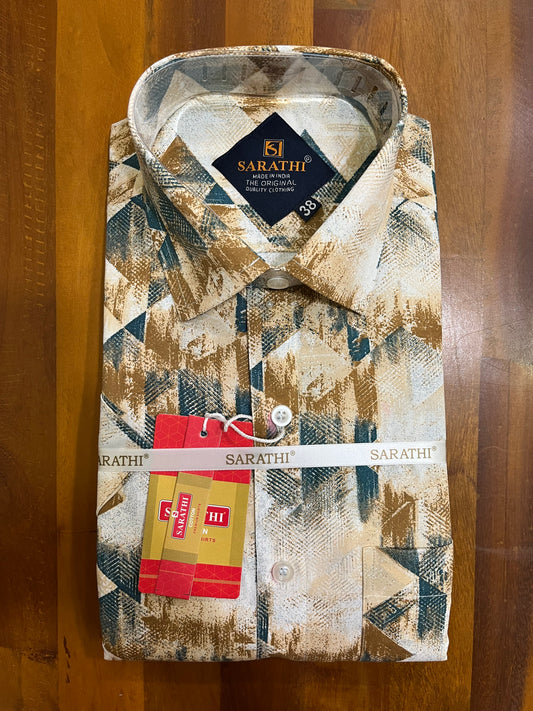Pure Cotton Green and Brown Printed Shirt SLSHIRT 38 HS