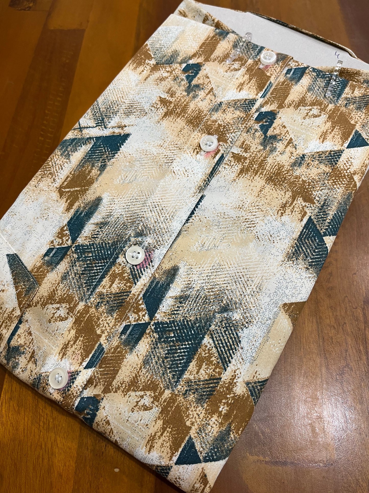 Pure Cotton Green and Brown Printed Shirt SLSHIRT 38 HS