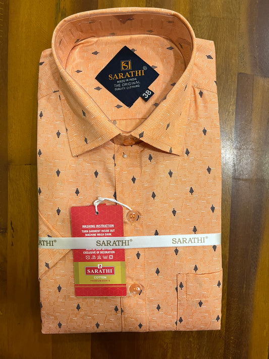 Pure Cotton Dark Peach Printed Shirt SLSHIRT 38 HS