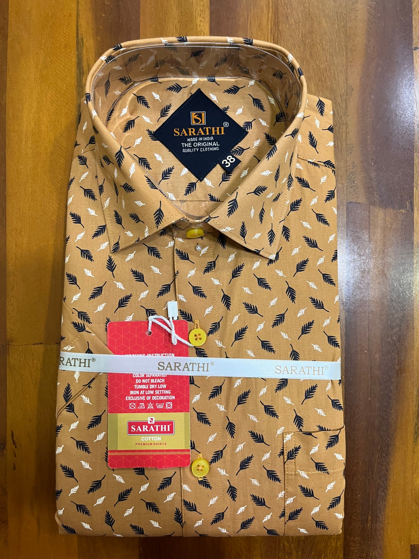 Pure Cotton Orange and black Printed Shirt (38 HS)