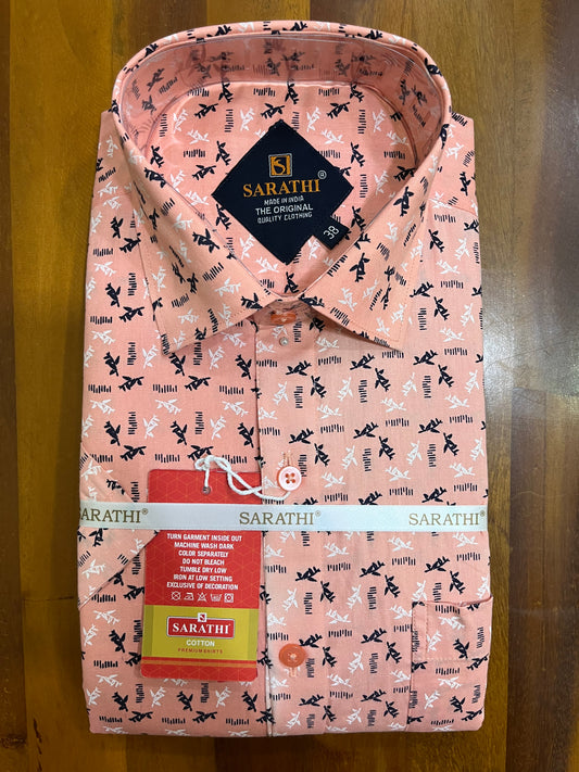 Pure Cotton Peach and Black Printed Shirt SLSHIRT 38 HS