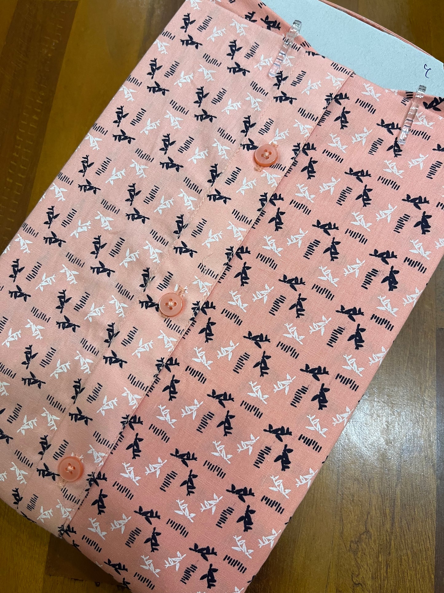 Pure Cotton Peach and Black Printed Shirt SLSHIRT 38 HS