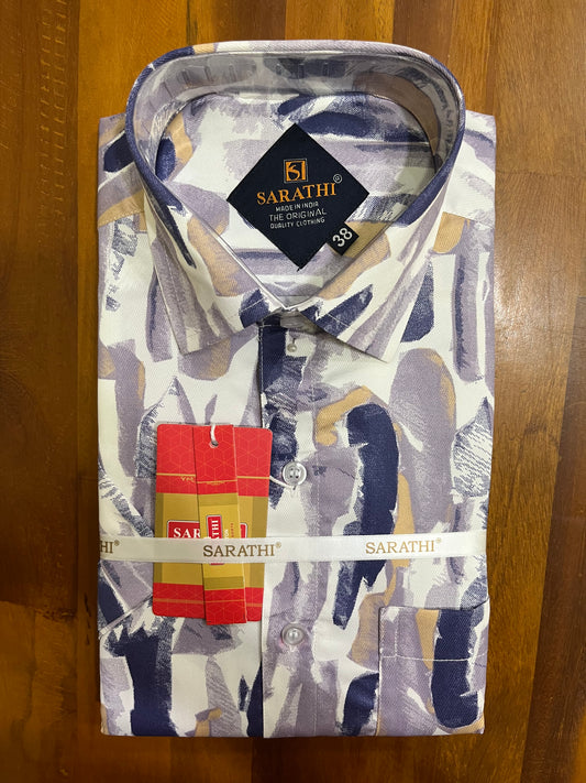 Pure Cotton White and Violet Printed Shirt SLSHIRT 38 HS