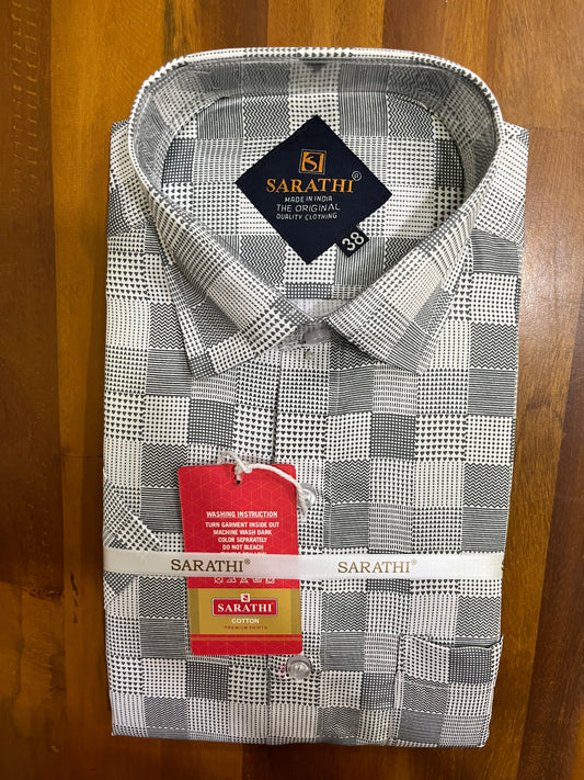 Pure Cotton White and Gray Printed Shirt SLSHIRT 38 HS