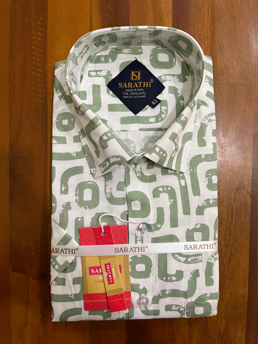 Pure Cotton Off White with Green Printed Shirt SLSHIRT 42 HS