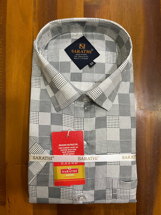 Pure Cotton Off White with Grey Printed Shirt SLSHIRT 44 HS