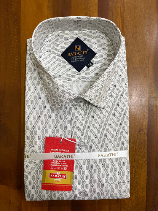 Pure Cotton Off White Printed Shirt SLSHIRT 44 HS
