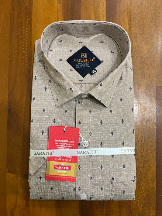 Pure Cotton Light Brown Printed Shirt SLSHIRT 46 HS