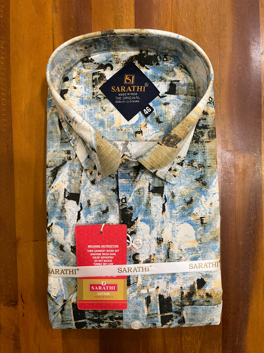 Pure Cotton Multi Colour Blue Printed Shirt SLSHIRT 46 HS