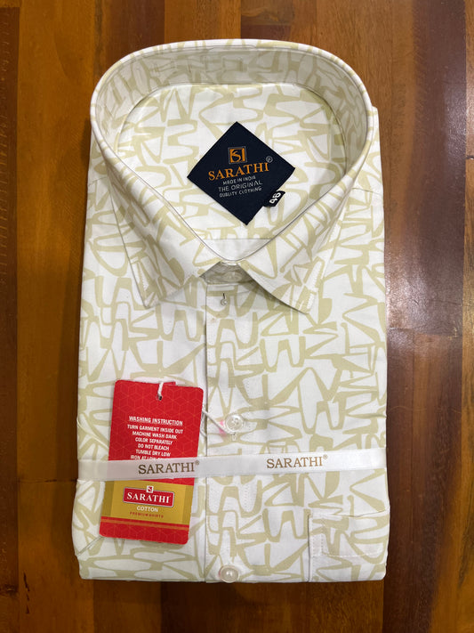 Pure Cotton Off White with Green Printed Shirt SLSHIRT 46 HS