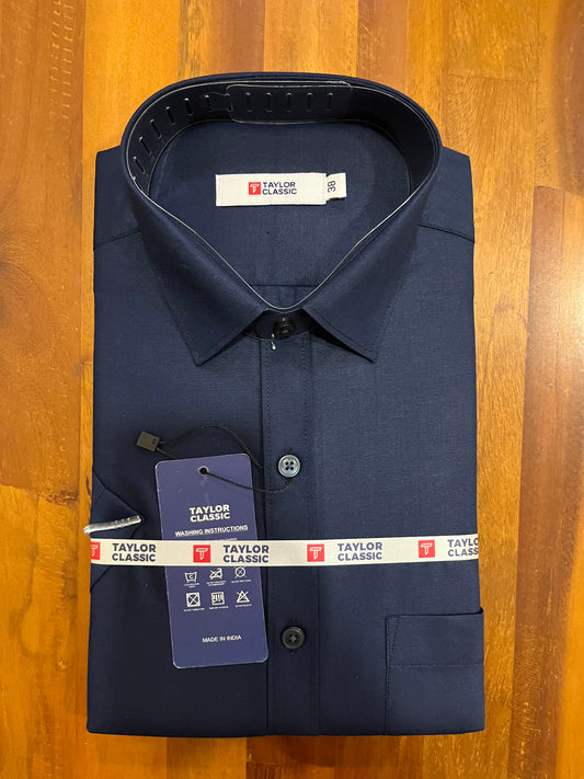 Pure Cotton Solid Navy Blue Shirt (38 HS)
