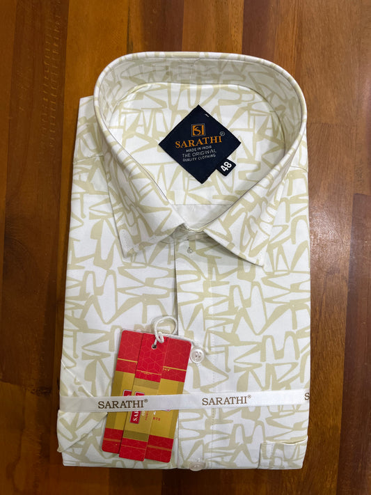 Pure Cotton Off White with Light Green Printed Shirt SLSHIRT 48 HS