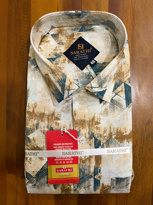 Pure Cotton Multi Coloured Orange Green Printed Shirt SLSHIRT 48 HS