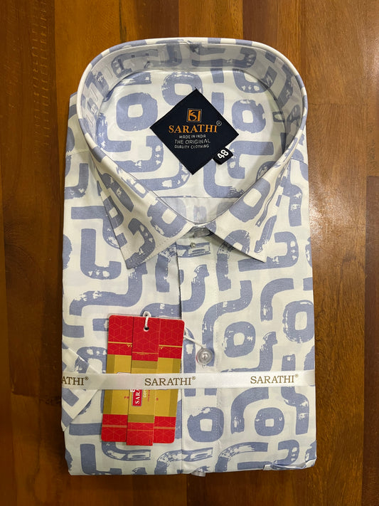 Pure Cotton White with Blue Printed Shirt SLSHIRT 48 HS