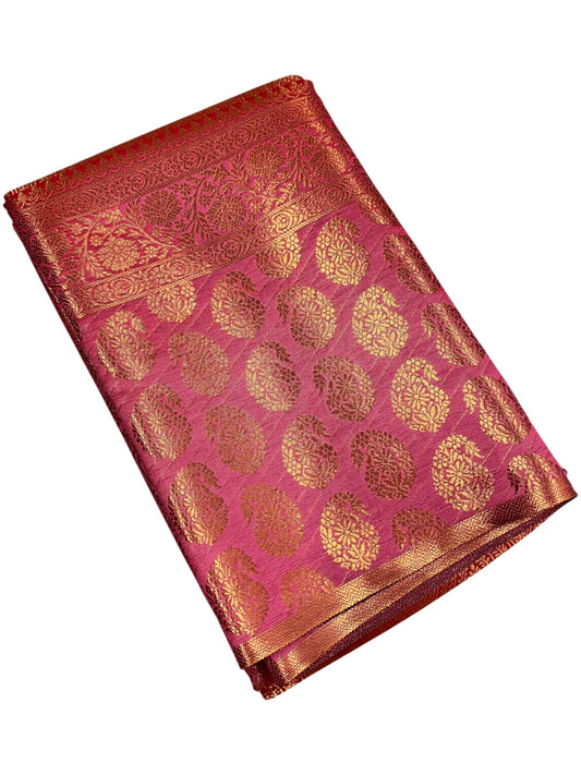 Southloom Premium Semi Silk Zari Work Bridal Brocade Saree in Peach with Matching Pallu