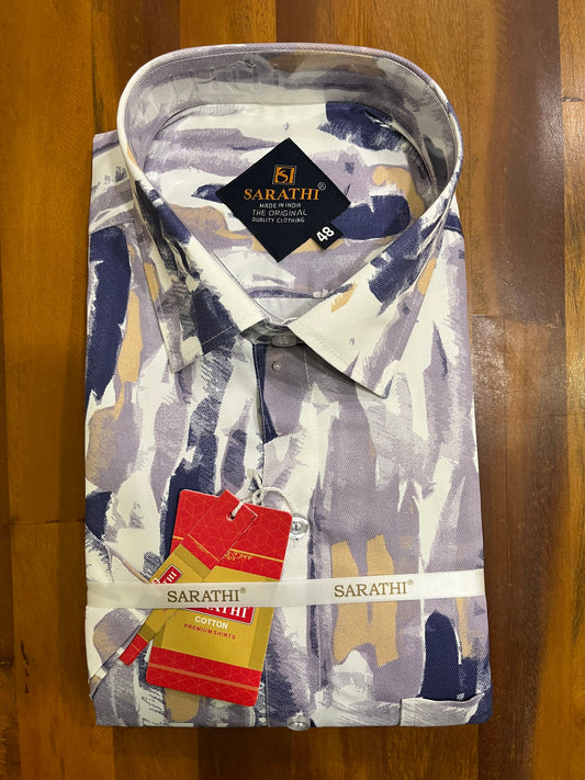 Pure Cotton Multi Coloured Lavender Printed Shirt SLSHIRT 48 HS