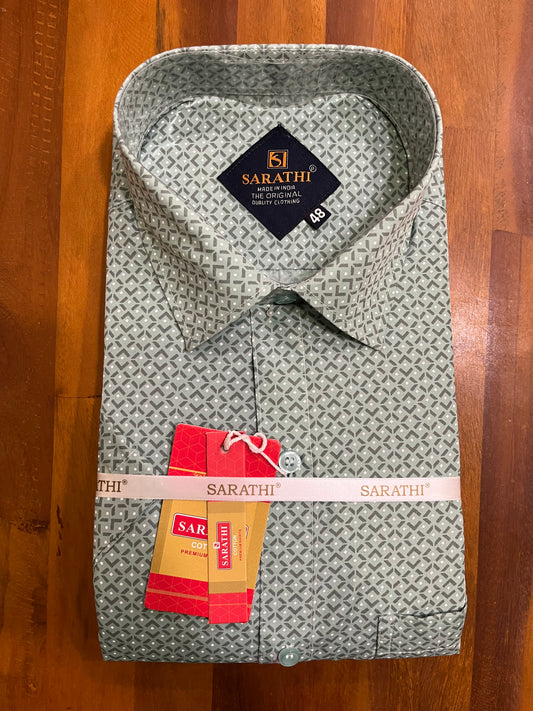 Pure Cotton Turquoise Printed Shirt SLSHIRT 48 HS