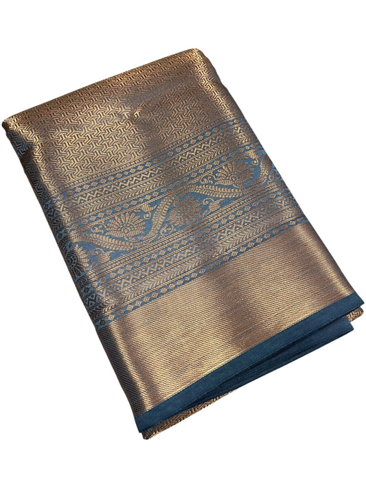 Southloom Premium Semi Silk Zari Work Bridal Brocade Saree in Grey with Matching Pallu
