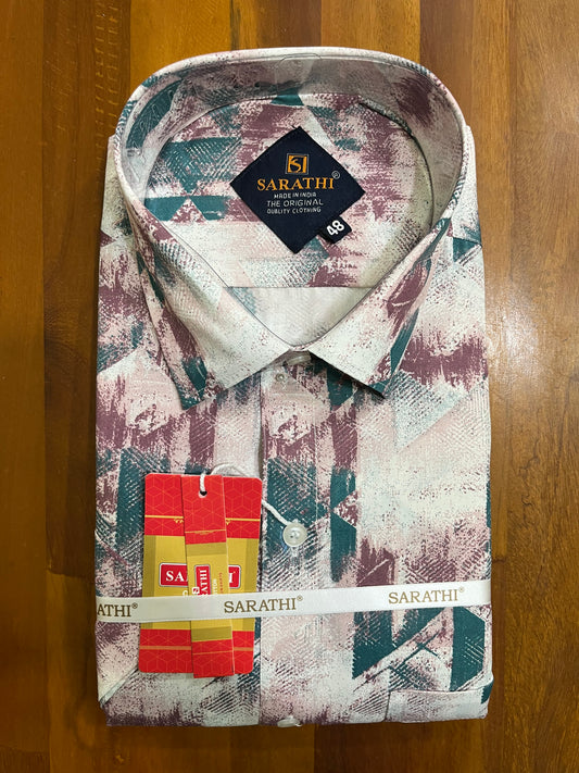 Pure Cotton Multi Coloured Pink Green Printed Shirt SLSHIRT 48 HS
