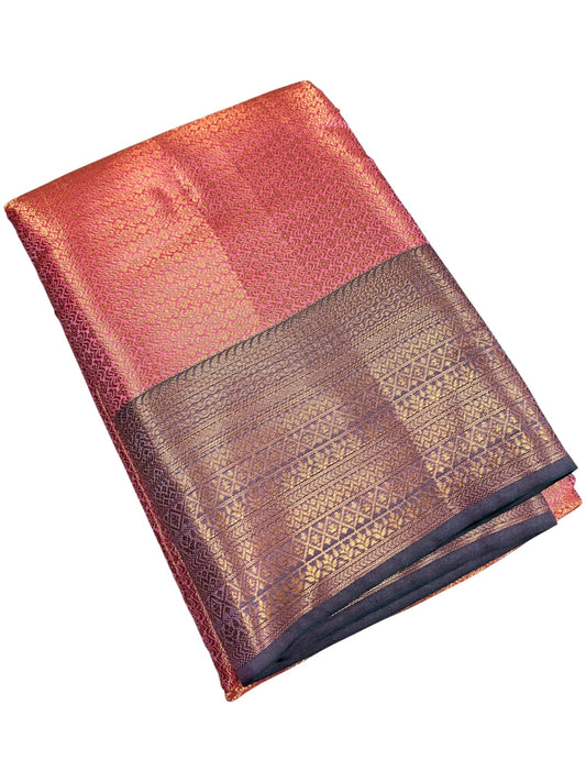 Southloom Premium Semi Silk Zari Work Bridal Brocade Saree in Pink with Matching Pallu