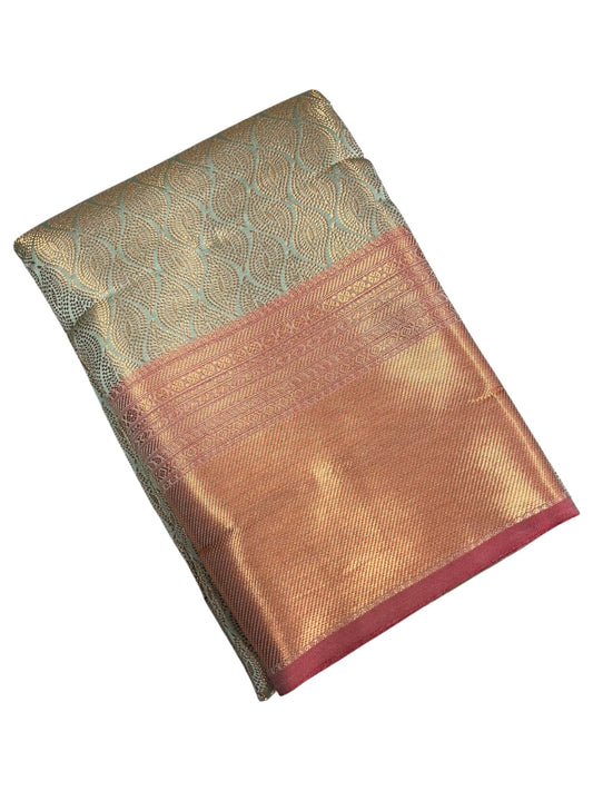 Southloom Premium Semi Silk Zari Work Bridal Brocade Saree in Pastel Green with Matching Pallu