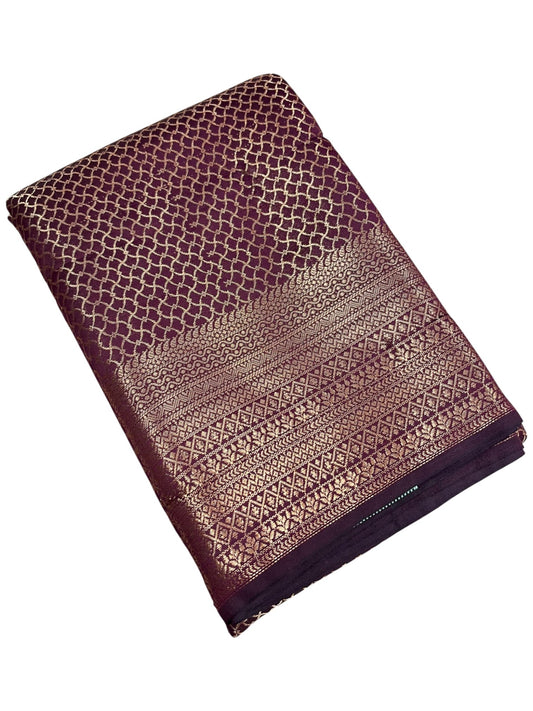 Southloom Premium Semi Silk Zari Work Bridal Brocade Saree in Dark Purple with Matching Pallu