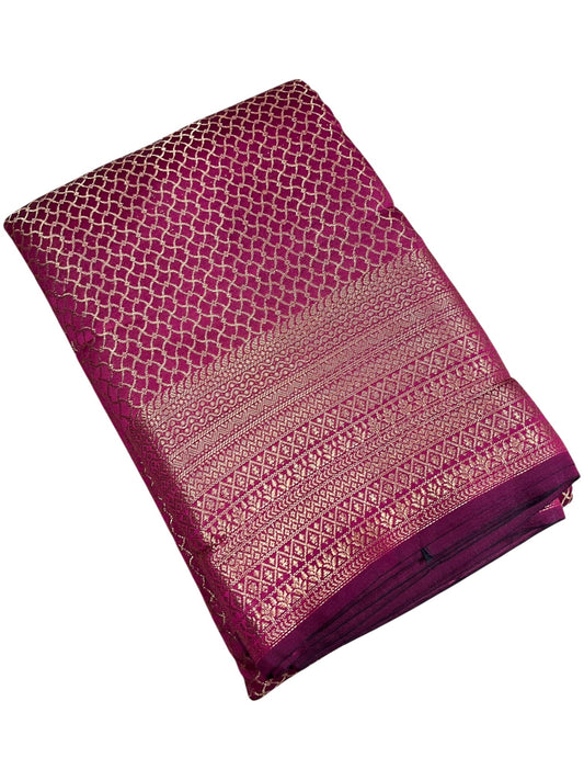 Southloom Premium Semi Silk Zari Work Brocade Saree in Bridal Magenta with Matching Pallu