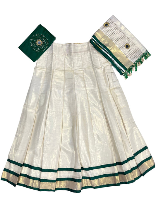 Southloom Semi Stitched Tissue Dhavani Set with Pavada and Green Blouse Piece
