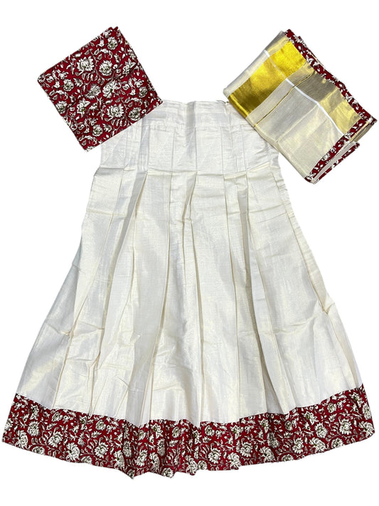 Southloom Semi Stitched Tissue Dhavani Set with Pavada and Ajrakh print on the Blouse Piece And Border