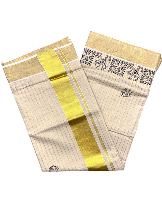 Southloom Tissue Kerala Kasavu Saree with Embroidery Design