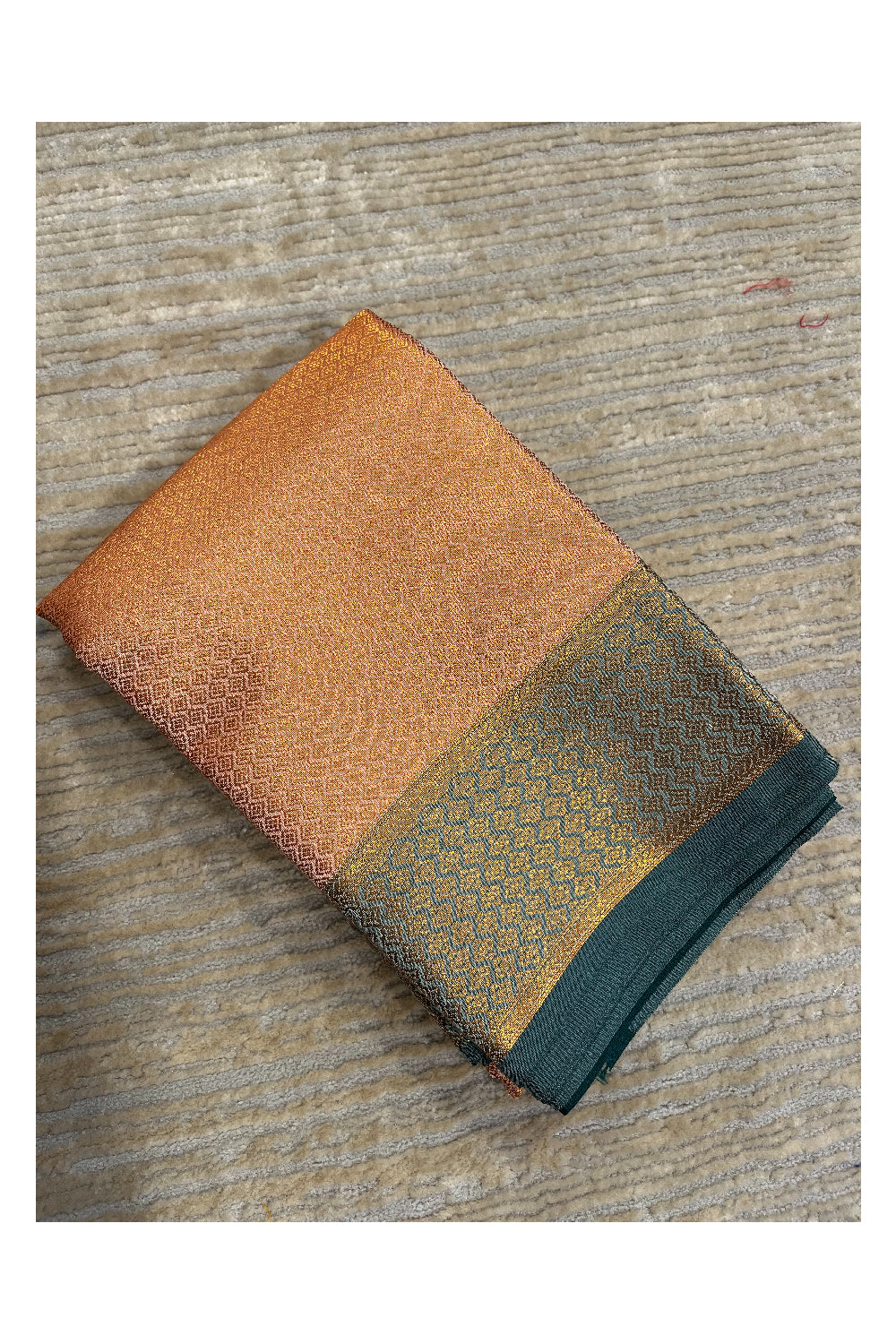 Southloom Banarasi Silk Brocade Bridal Saree WIth Woven Borders And Blouse Piece in Beige And Green