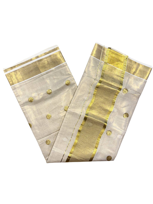 Southloom Kerala Tissue Kasavu Saree with Polka Embroidery Works Across Body