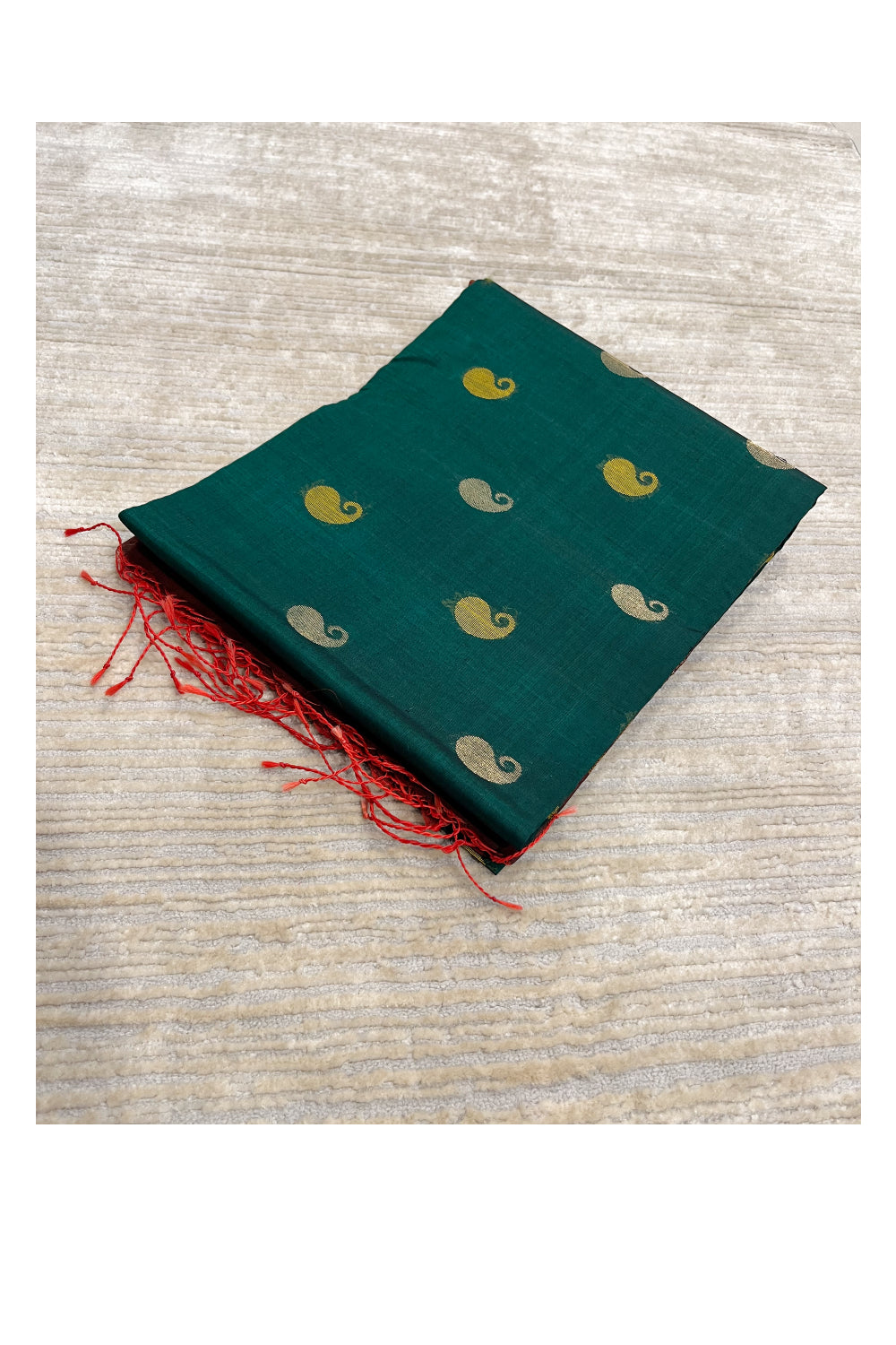 Southloom Pure Handloom Cotton Silk Saree With Handwoven Work Across Body and Blouse in Green And Brown