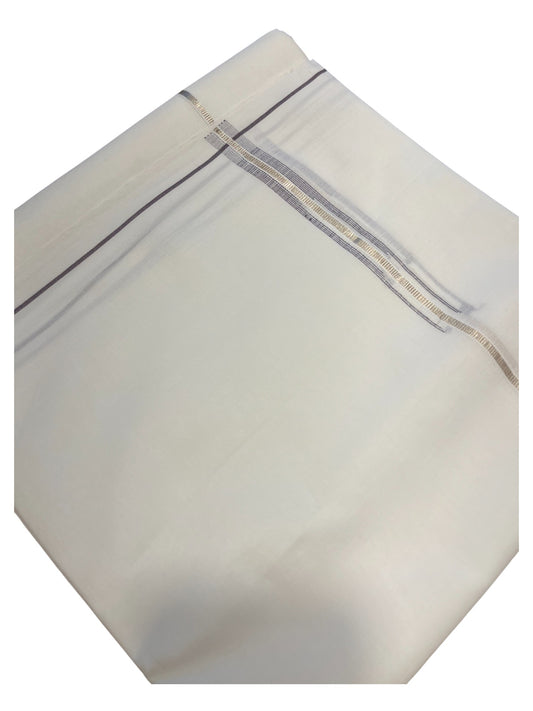 Pure White Cotton Double Mundu with Silver Chutti Kara (South Indian Dhoti)