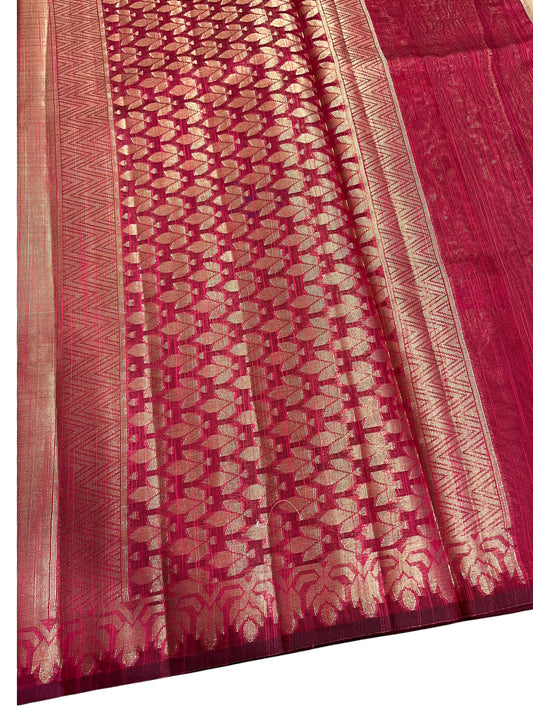 Southloom Banarasi Silk Saree with Woven Work on Body and Borders (Magenta)