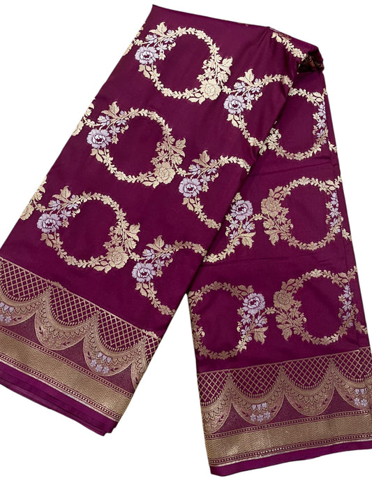 Southloom Pure Banarasi Silk Saree with Woven Work on Body and Borders (Purple)