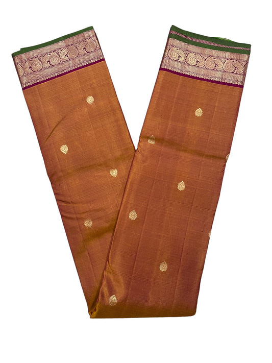 Southloom Pure Handloom Bridal Kanchipuram Silk Saree with Korvai Work(Orange&Magenta)