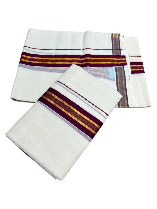 Southloom Kerala Cotton Single Set Mundu (Mundum Neriyathum) with Kasavu and Maroon Border SLKK SL470