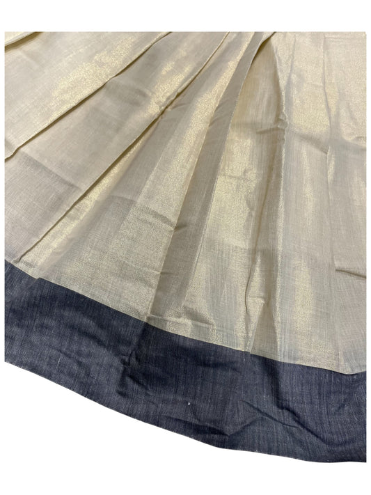 Southloom Kerala Tissue Kasavu Pavada Blouse with Embroidery Work for Kids