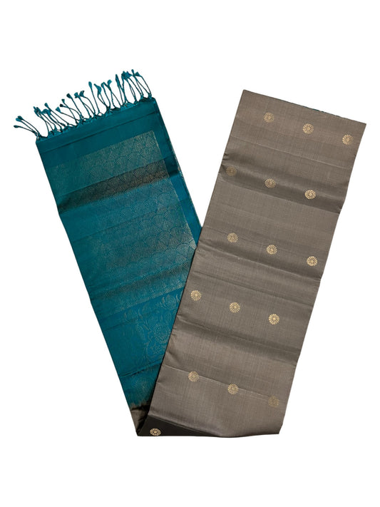 Southloom Pure Handloom Bridal Kanchipuram Silk Saree with Korvai Work (Blue & Grey)