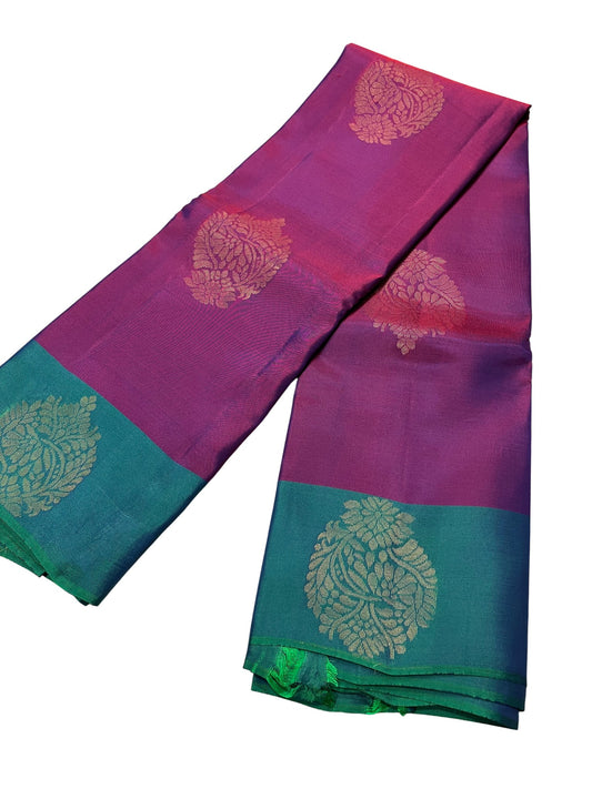 Southloom Pure Handloom Kanchipuram Silk Saree with Butta Work (Violet & Green)