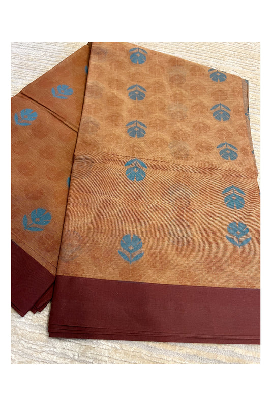 Southloom Kerala Cotton Saree with Floral Woven Works Across Body in Brown