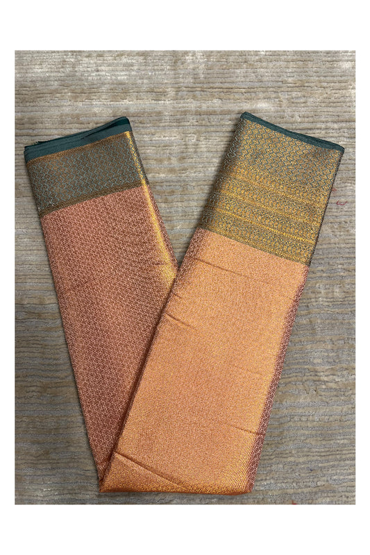 Southloom Brocade Silk Bridal Saree WIth Woven Borders And Blouse Piece in Beige And Green