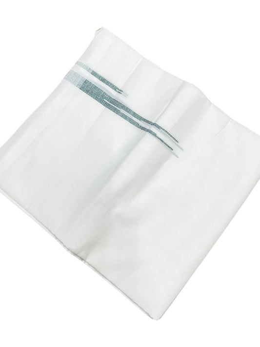 Southloom Pure White Cotton Double Mundu with Green Chuttikara (South Indian Dhoti)
